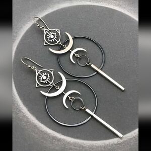 Celtic Moon & Eye Geo Drop Earrings